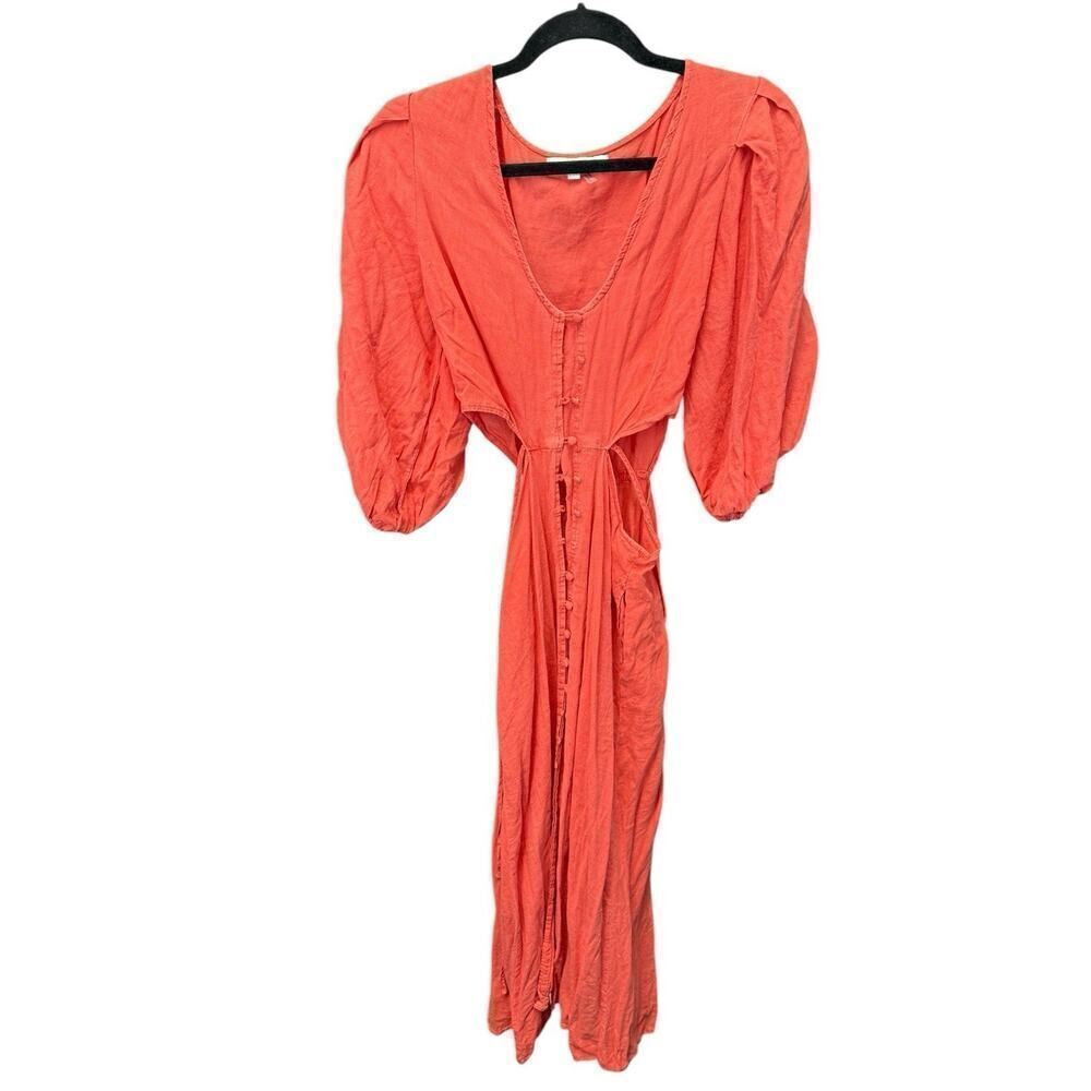 Young Fabulous & Broke High Tea Tiger Lily Linen Blend Midi Dress Size M cut off - Picture 5 of 10